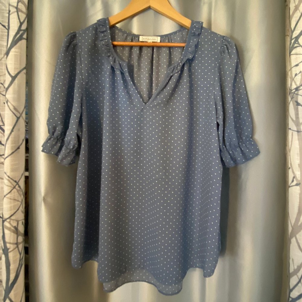 XL Soft Blue w/ White Polka Dots Shirt